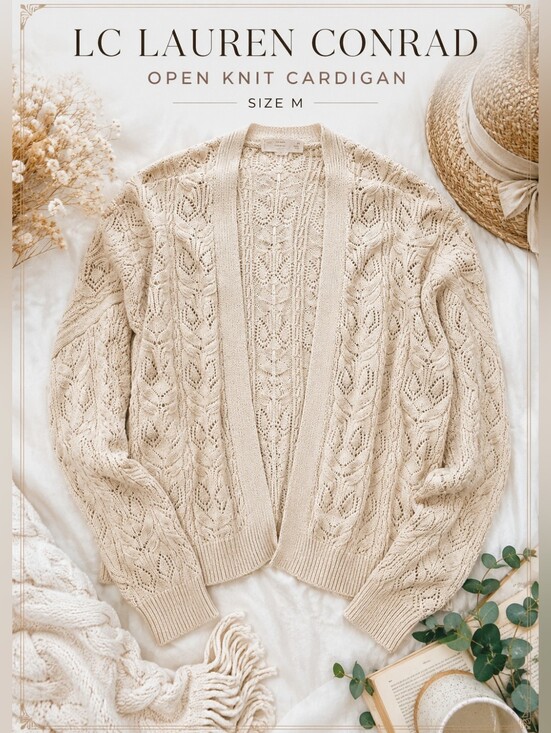 LC Lauren Conrad Sweaters - LC Lauren Conrad Open Knit Cable Cardigan Sweater Cream Size M Cottagecore
